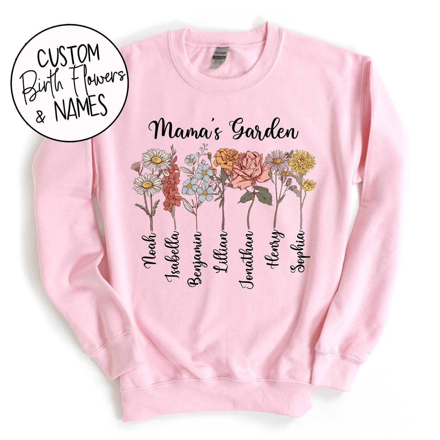 Mama's Garden with Custom Birth Flowers and Kids Names - Unique Mother's Day Gift - GiftHaus