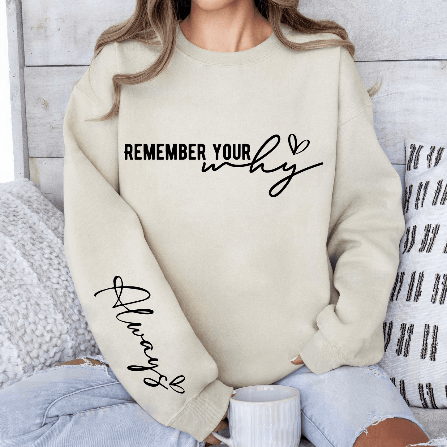 Motivations-Sweatshirt Denke An Deinen Grund - Persönliches Geschenk für Zielstreber - GiftHaus