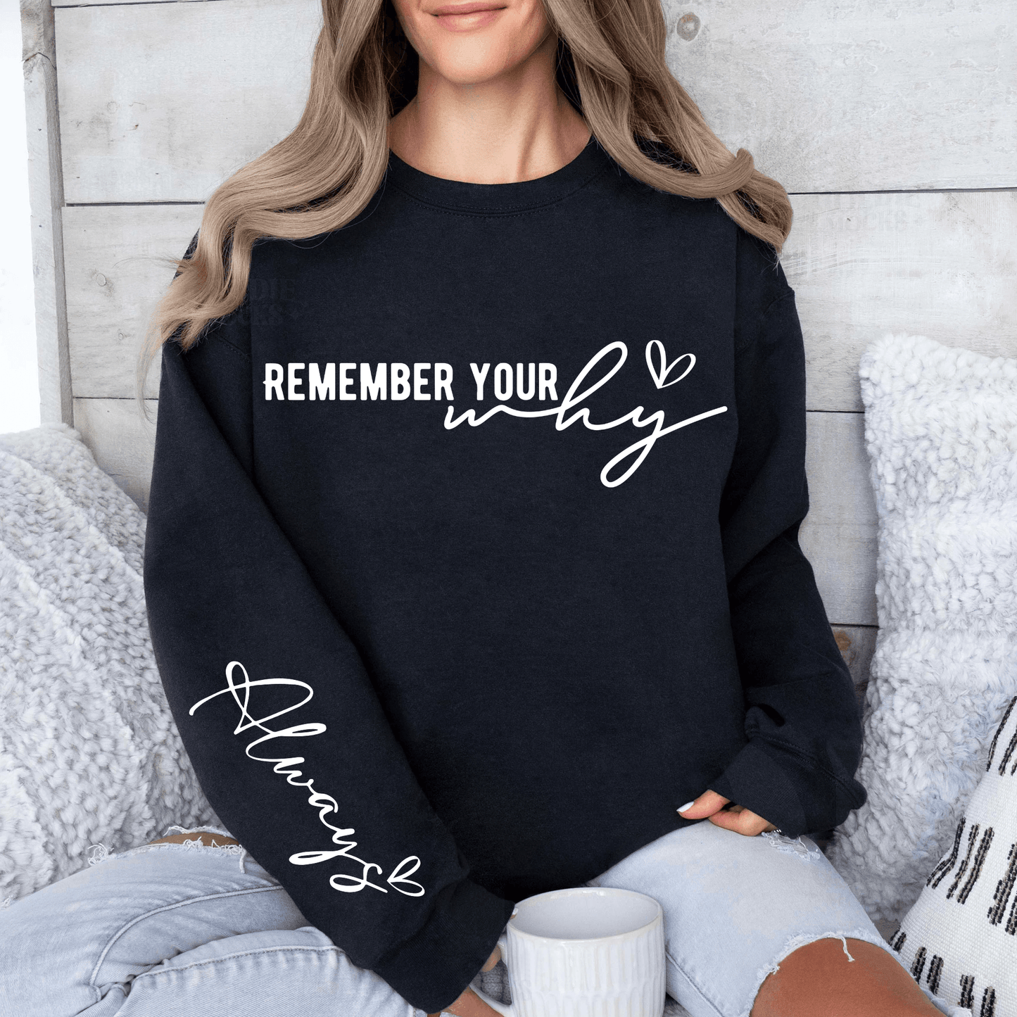 Motivations-Sweatshirt Denke An Deinen Grund - Persönliches Geschenk für Zielstreber - GiftHaus