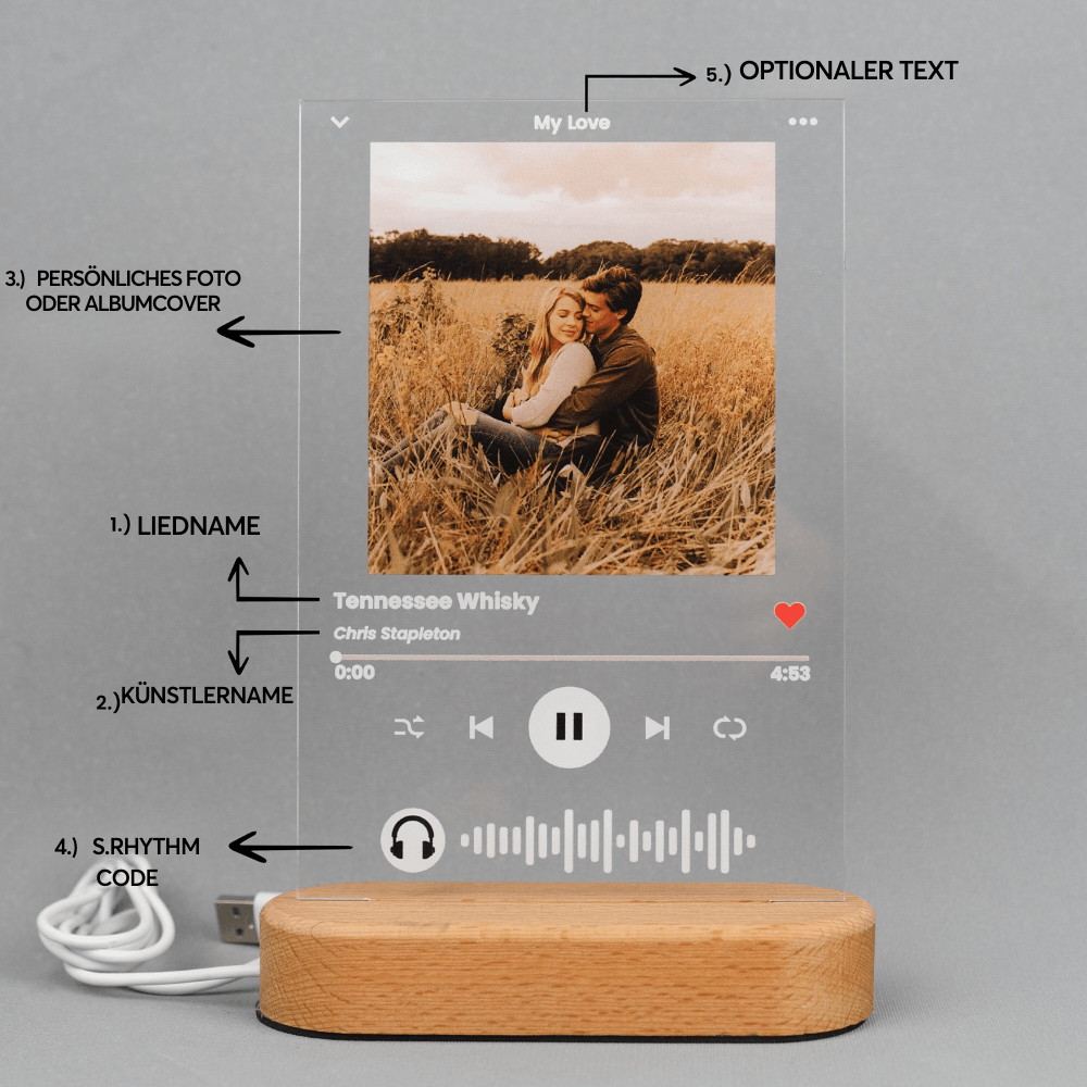 Musikplakette mit Lichtzauber – Individuell Gestaltet - GiftHaus