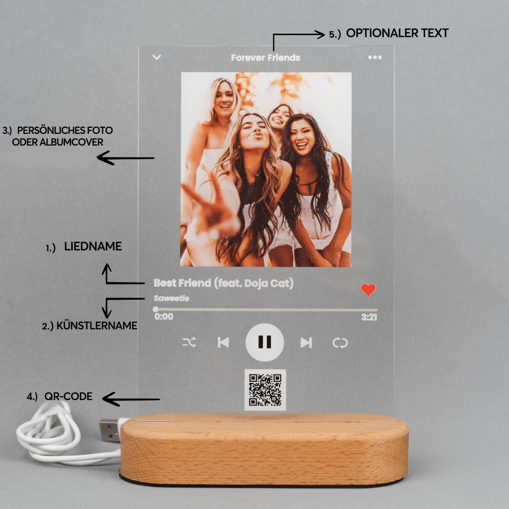 Musikplakette mit Lichtzauber – Individuell Gestaltet - GiftHaus