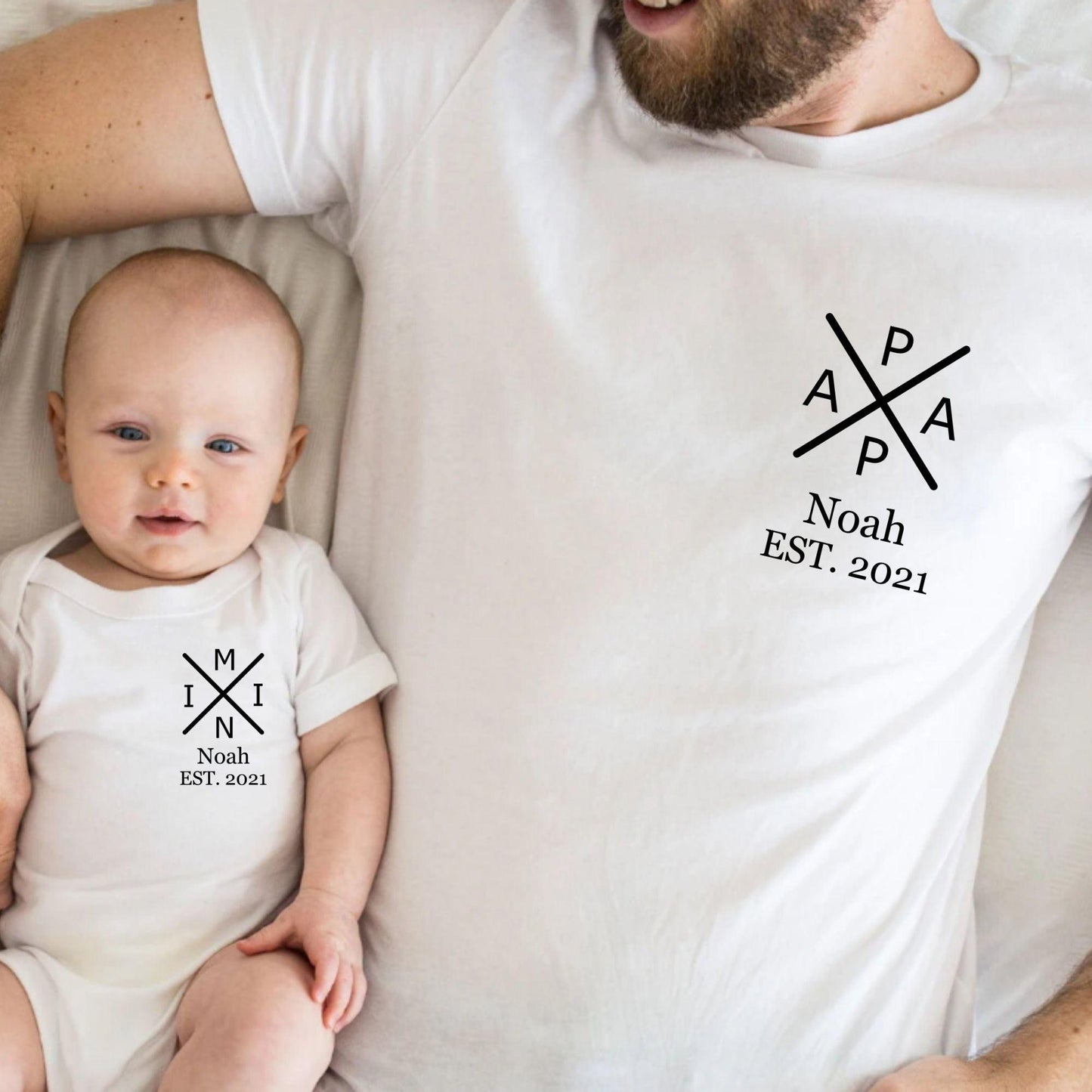 Passendes personalisiertes Papa T-Shirt und Baby Strampler - GiftHaus