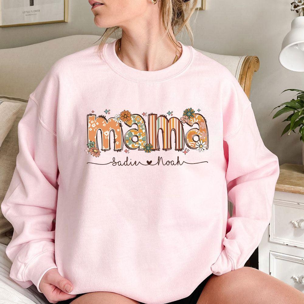 Personalisiertes Blumen Mama Shirt mit Kindernamen - GiftHaus