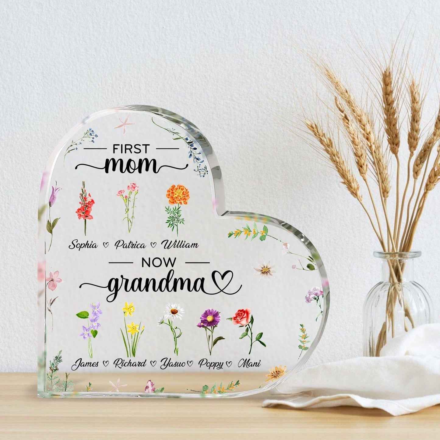 Personalisiertes Herz-Acrylschild - Erste Mutter, jetzt Oma - GiftHaus