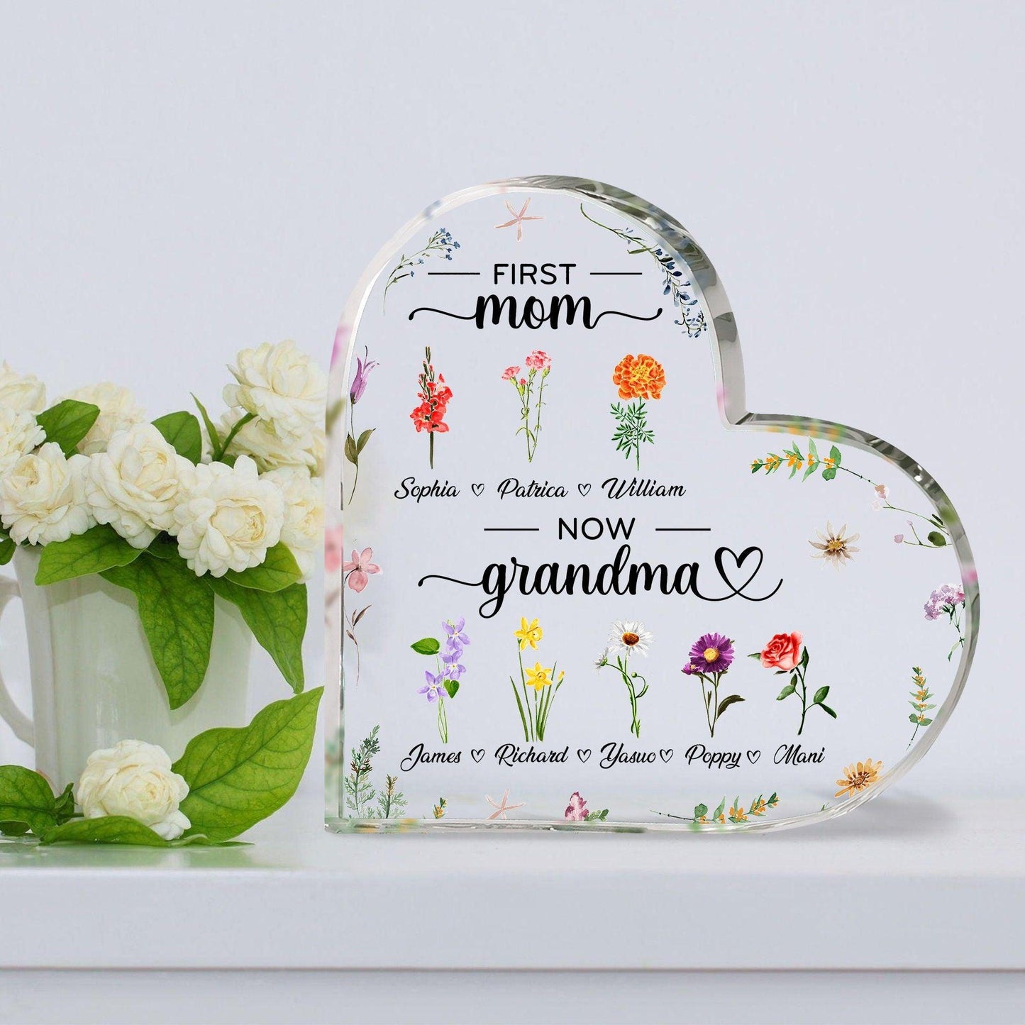 Personalisiertes Herz-Acrylschild - Erste Mutter, jetzt Oma - GiftHaus
