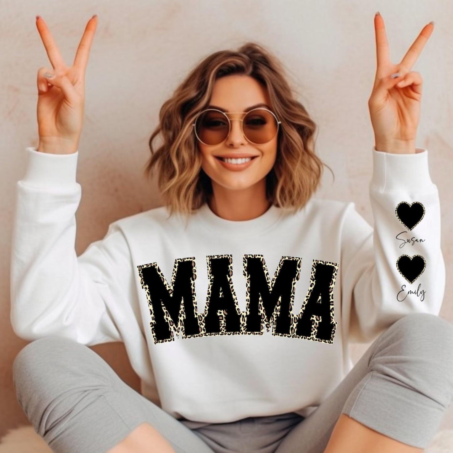 Personalisiertes Mama Leoparden Sweatshirt mit Kindernamen - Geschenk für Mama - GiftHaus