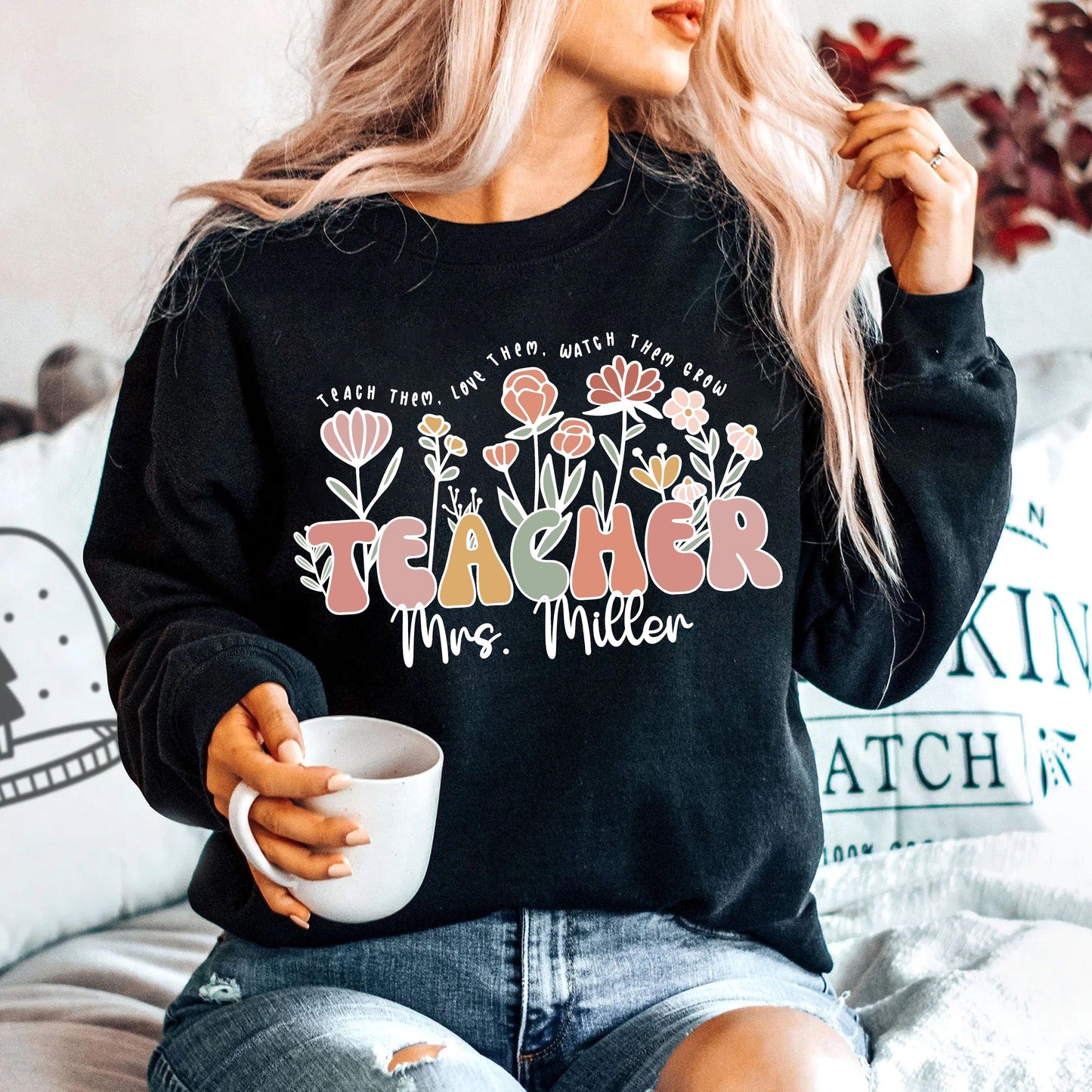 Personalisiertes Wildblumen Lehrer Shirt mit Namen - Geschenk für Lehrer - GiftHaus