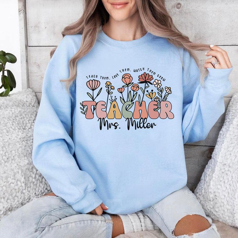 Personalisiertes Wildblumen Lehrer Shirt mit Namen - Geschenk für Lehrer - GiftHaus