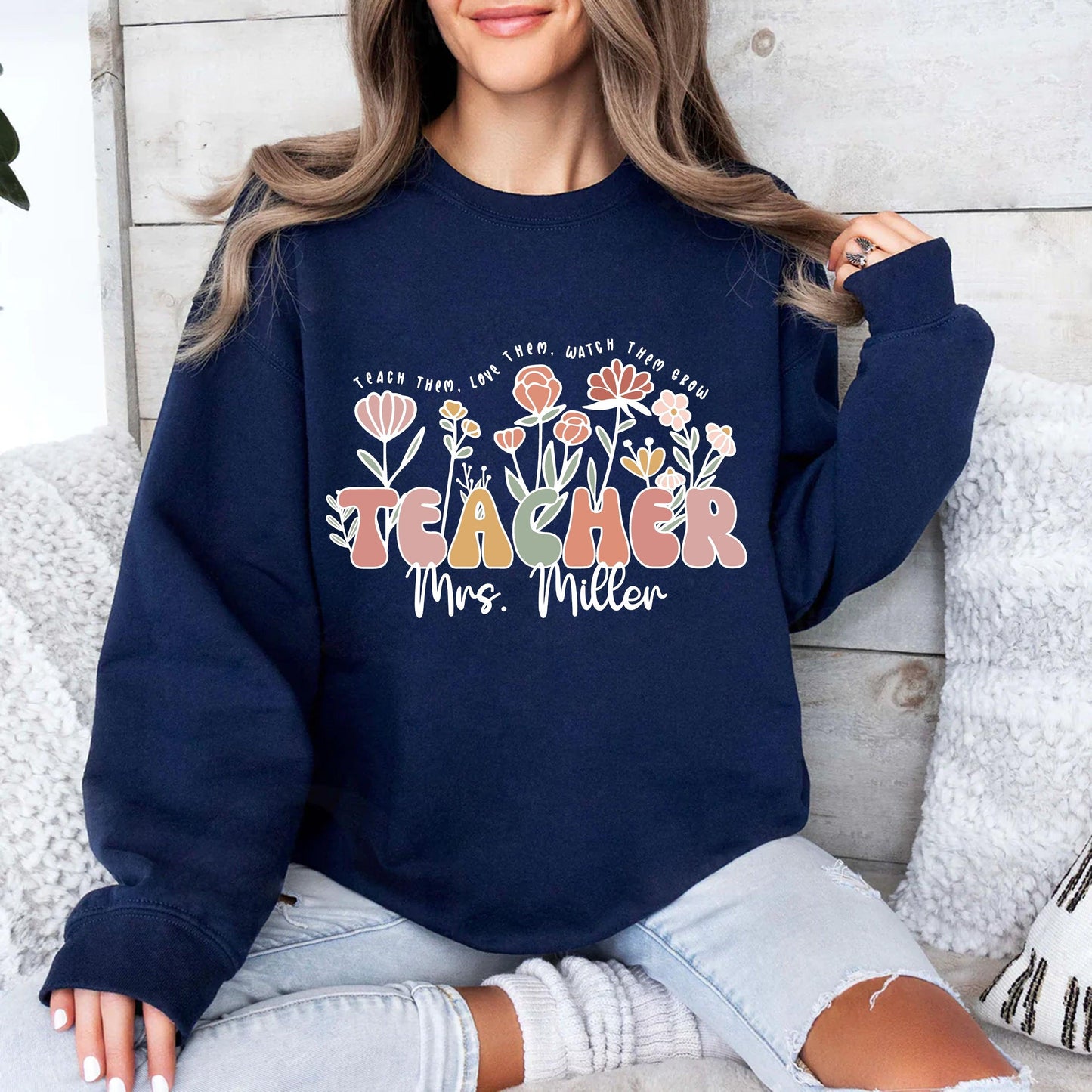 Personalisiertes Wildblumen Lehrer Shirt mit Namen - Geschenk für Lehrer - GiftHaus