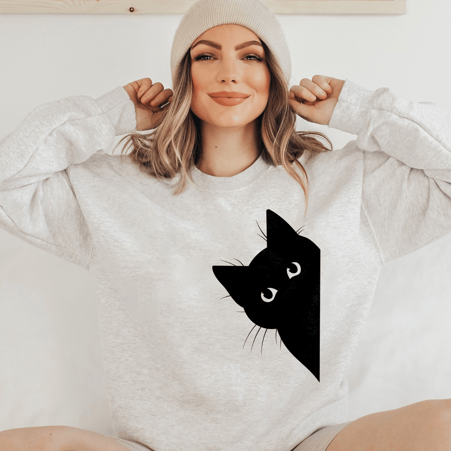Schwarzes Katzen-Sweatshirt, Katzenliebhaber-Sweatshirt - GiftHaus