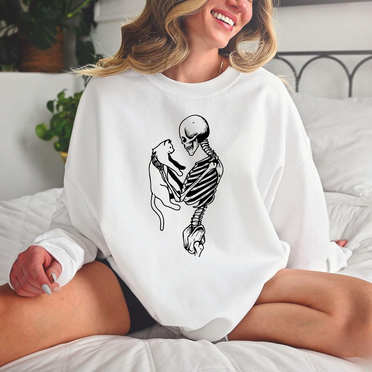 Skelett- und Katzen-Sweatshirt – Geschenke für Katzenliebhaber - GiftHaus