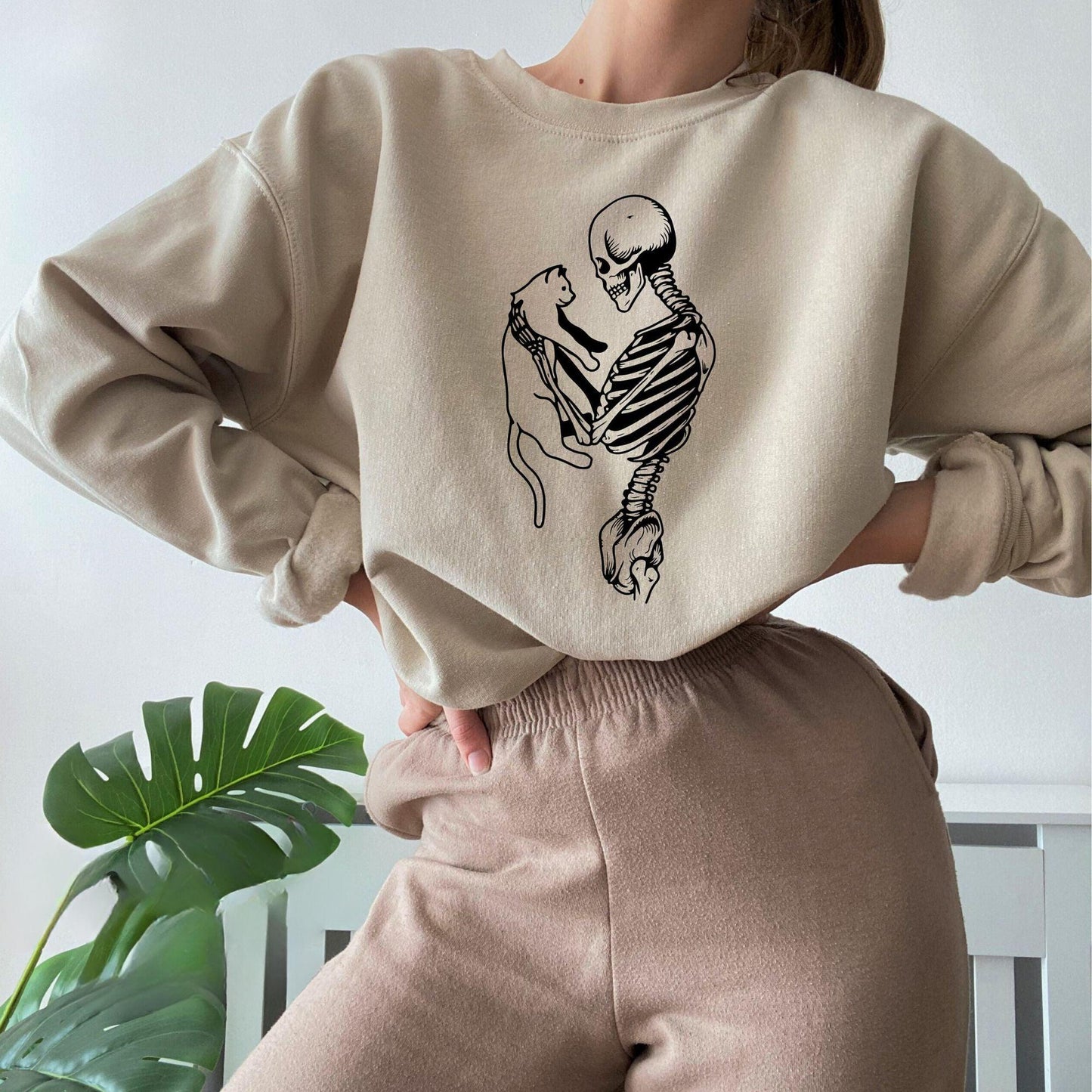 Skelett- und Katzen-Sweatshirt – Geschenke für Katzenliebhaber - GiftHaus