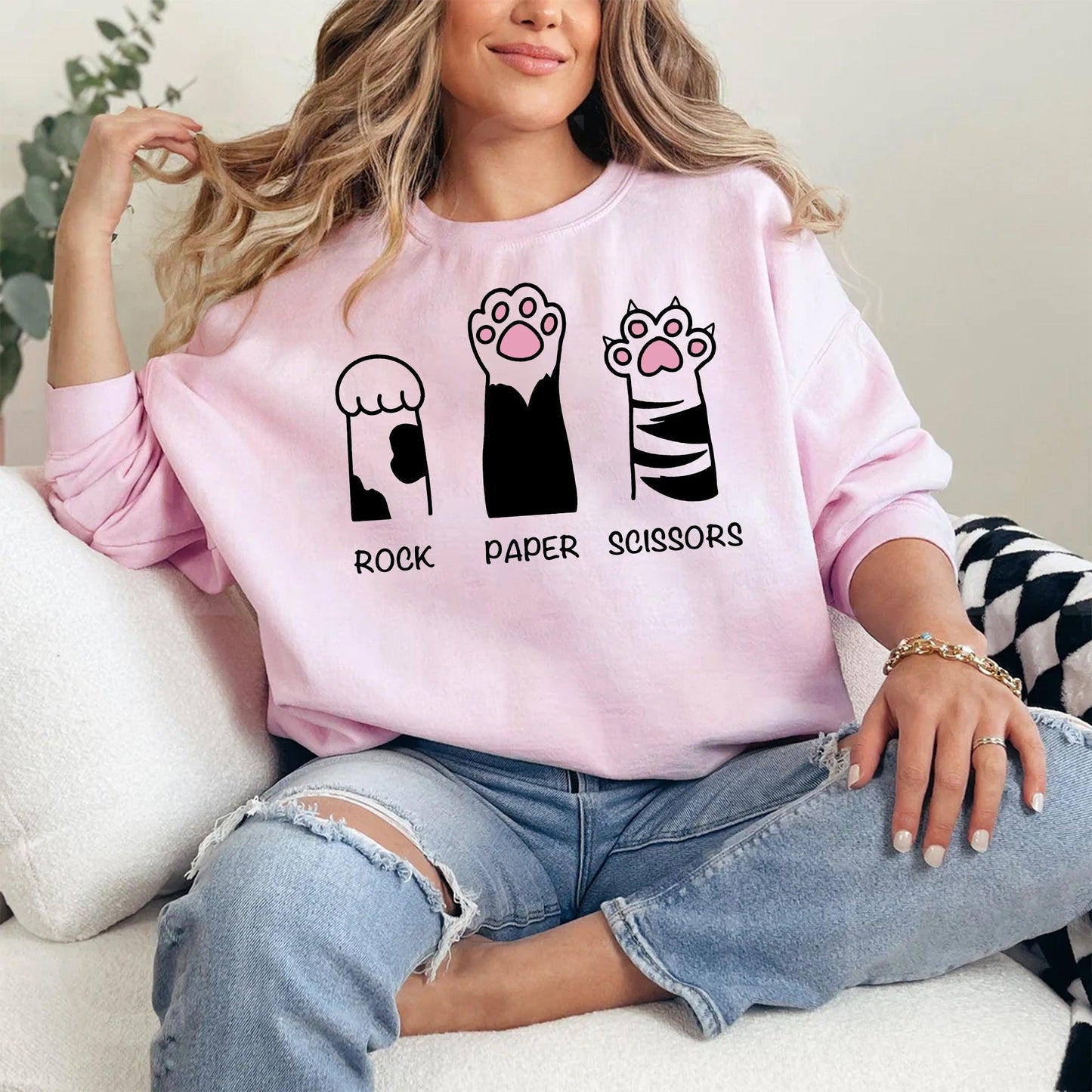 Stein Papier Schere Katzenpfoten Sweatshirt - Geschenk für Katzenliebhaber - GiftHaus