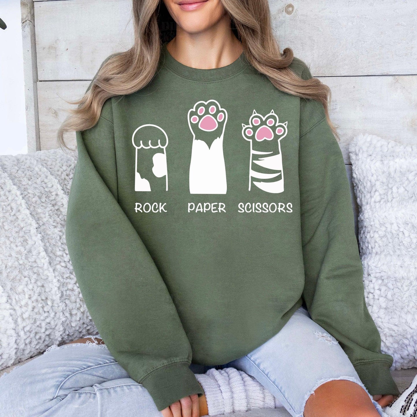 Stein Papier Schere Katzenpfoten Sweatshirt - Geschenk für Katzenliebhaber - GiftHaus