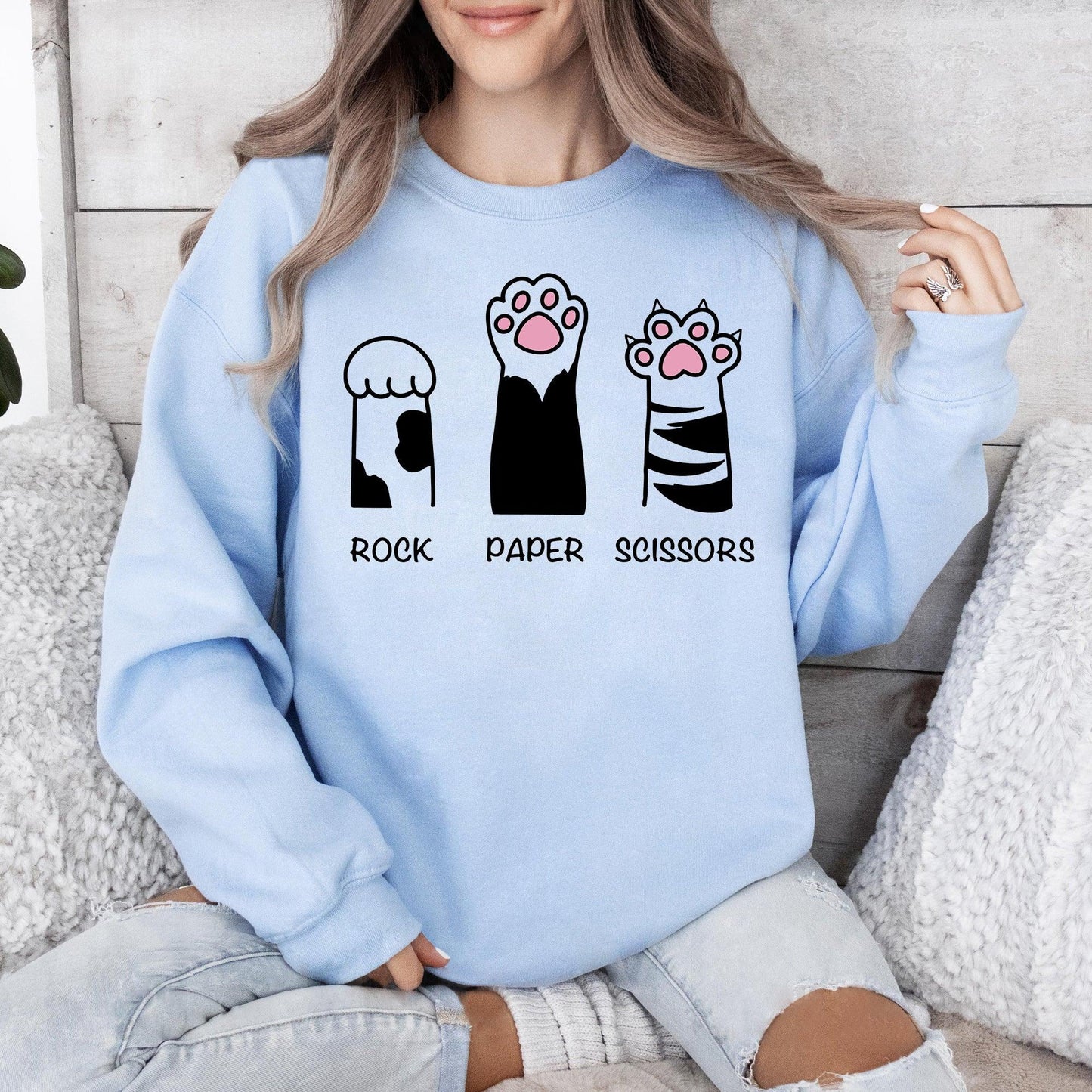 Stein Papier Schere Katzenpfoten Sweatshirt - Geschenk für Katzenliebhaber - GiftHaus