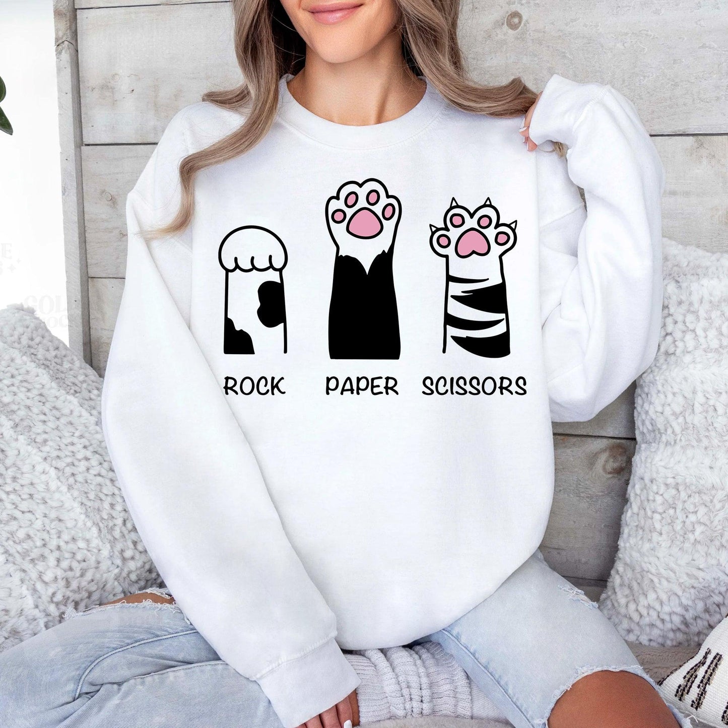 Stein Papier Schere Katzenpfoten Sweatshirt - Geschenk für Katzenliebhaber - GiftHaus