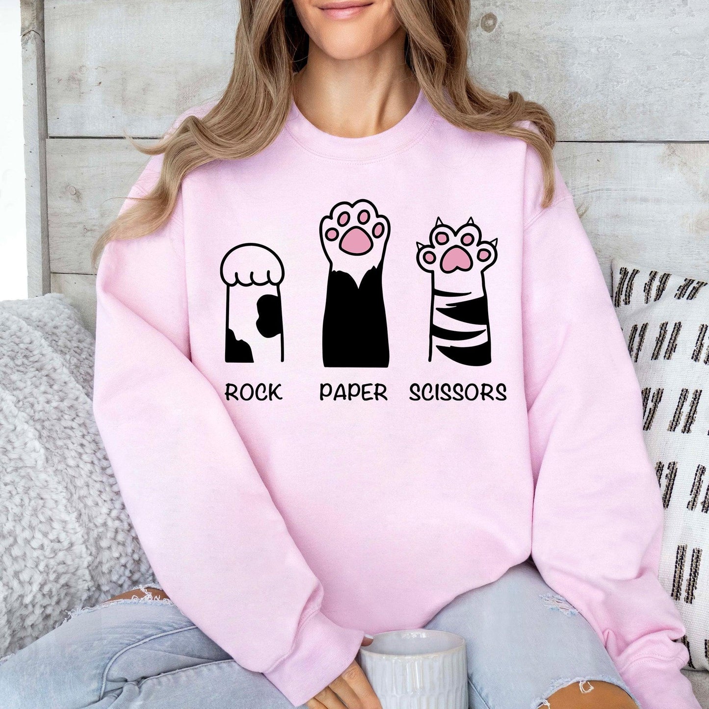 Stein Papier Schere Katzenpfoten Sweatshirt - Geschenk für Katzenliebhaber - GiftHaus