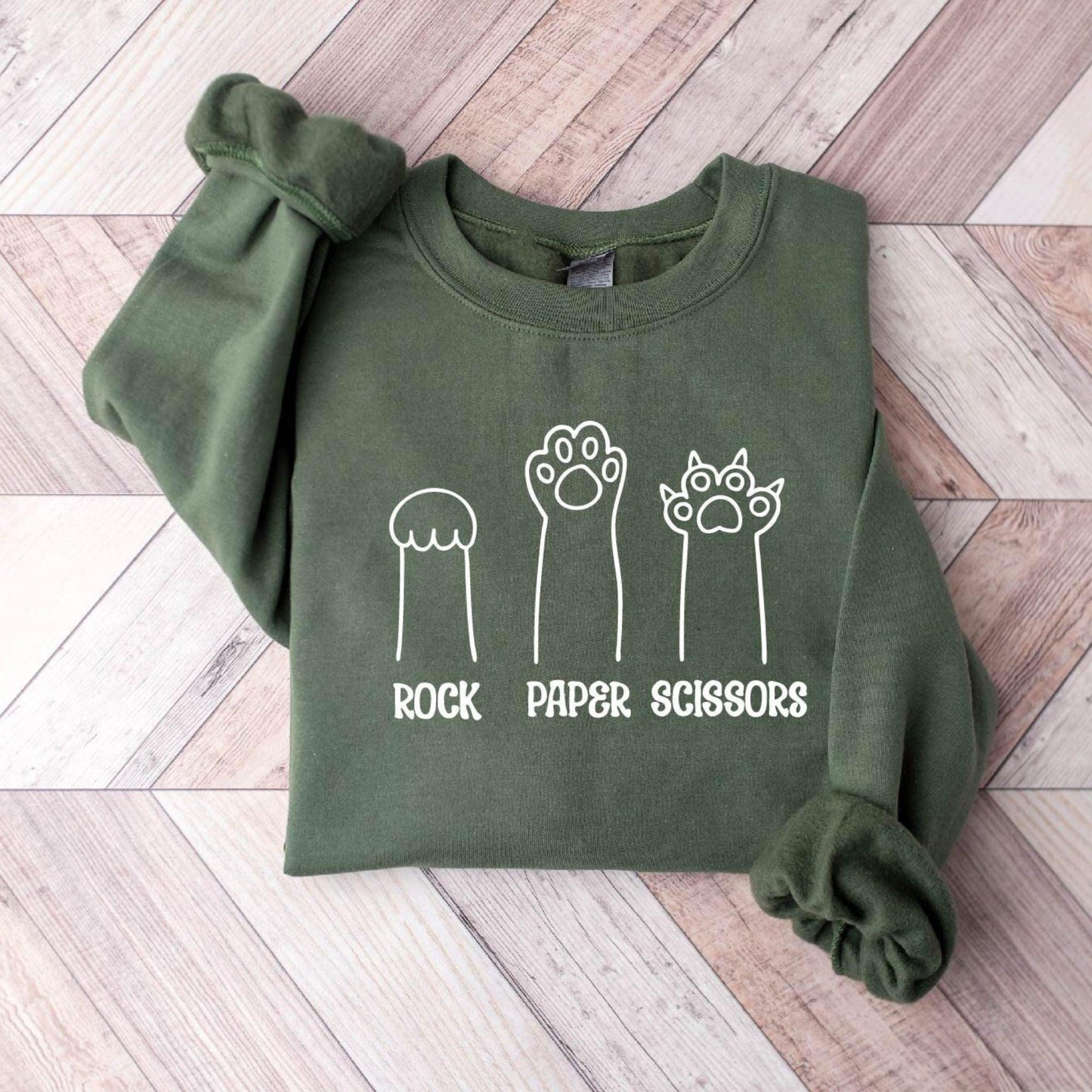 Stein-Papier-Schere-Sweatshirt, lustiges Katzenpfoten-Shirt - GiftHaus