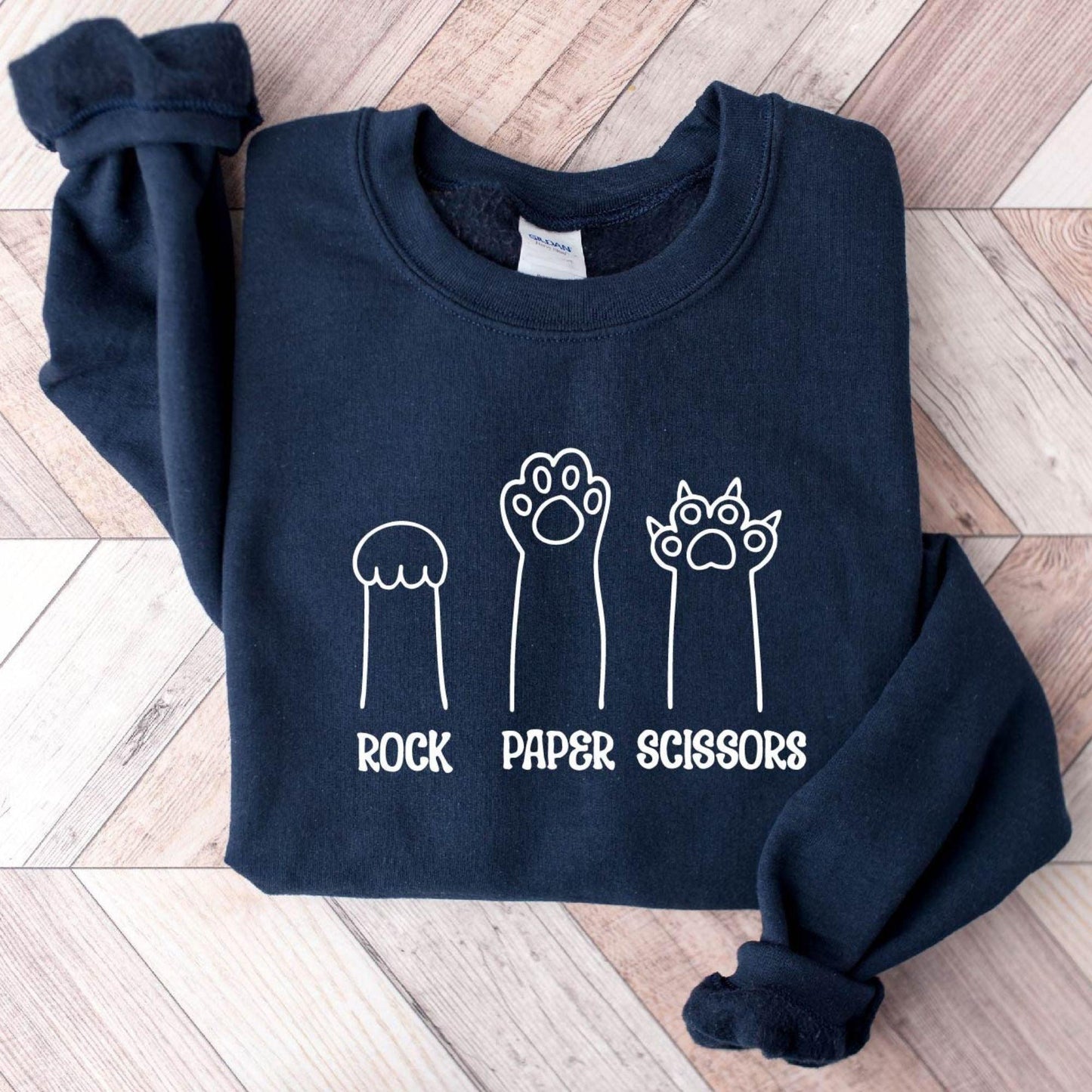 Stein-Papier-Schere-Sweatshirt, lustiges Katzenpfoten-Shirt - GiftHaus