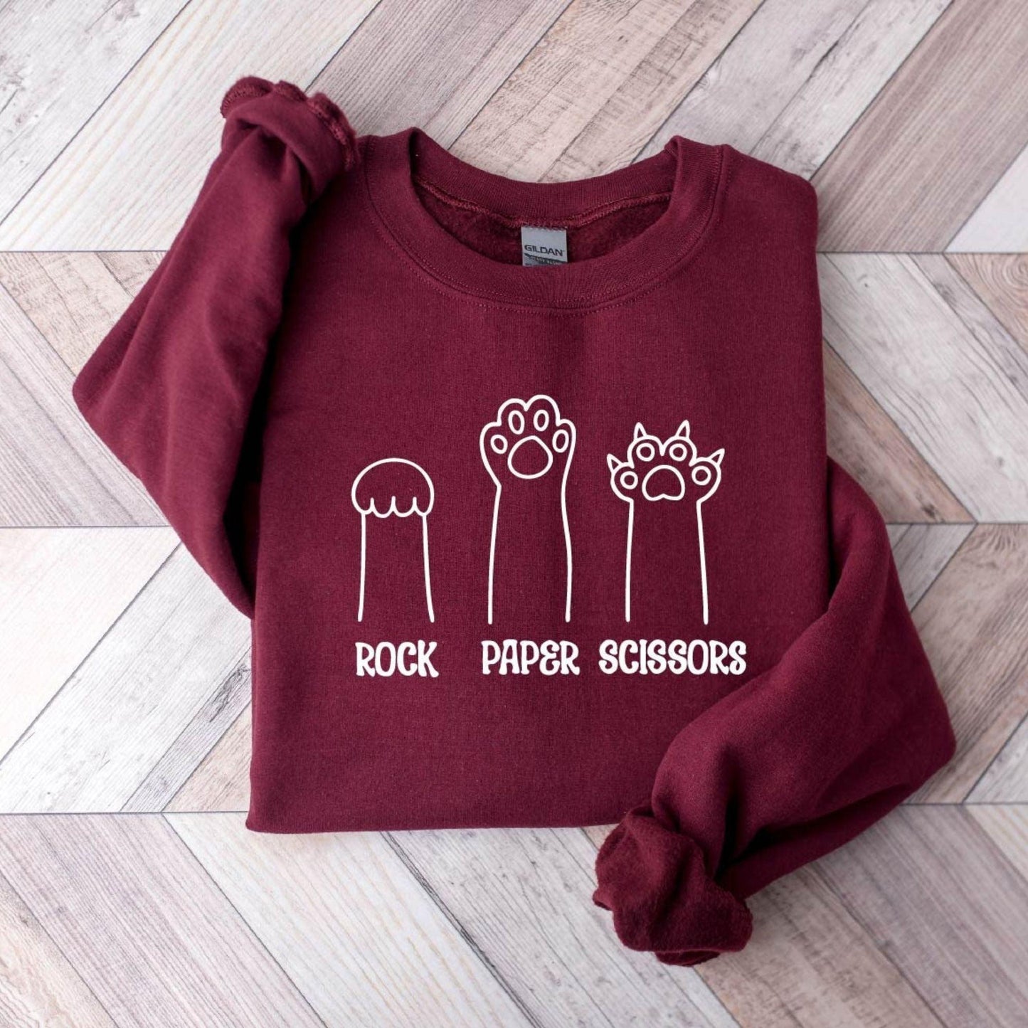 Stein-Papier-Schere-Sweatshirt, lustiges Katzenpfoten-Shirt - GiftHaus