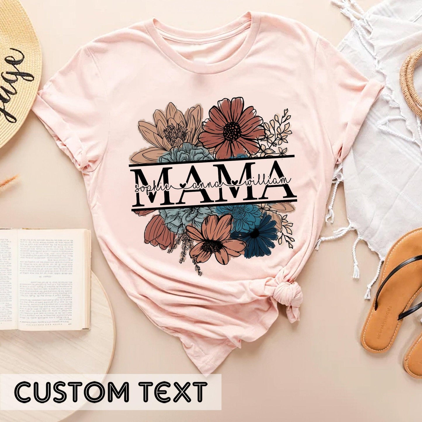 Vintage Blumen Mama-T-Shirt: Personalisiert mit Kindernamen - Ideales Geschenk für Mütter - GiftHaus