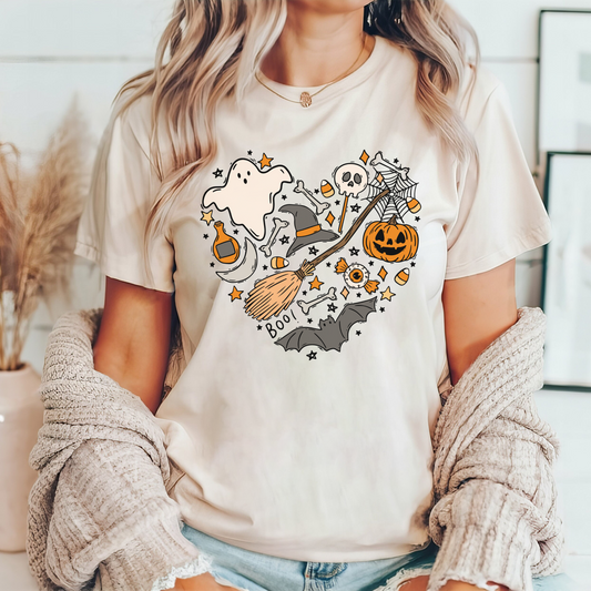 Spooky Halloween Mom Tee: Cute Witch and Pumpkins