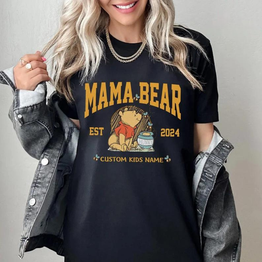 Personalisiertes Winnie Pooh Mama Bär T-Shirt - Muttertagsgeschenk