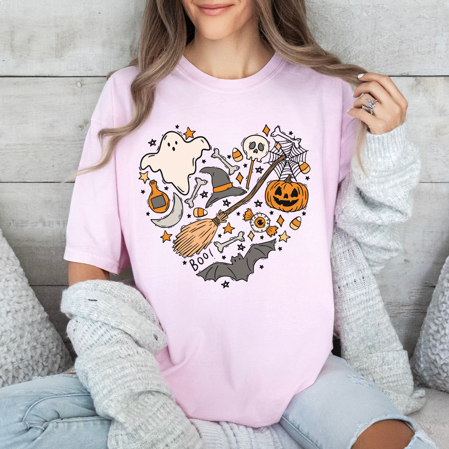 Spooky Halloween Mom Tee: Cute Witch and Pumpkins