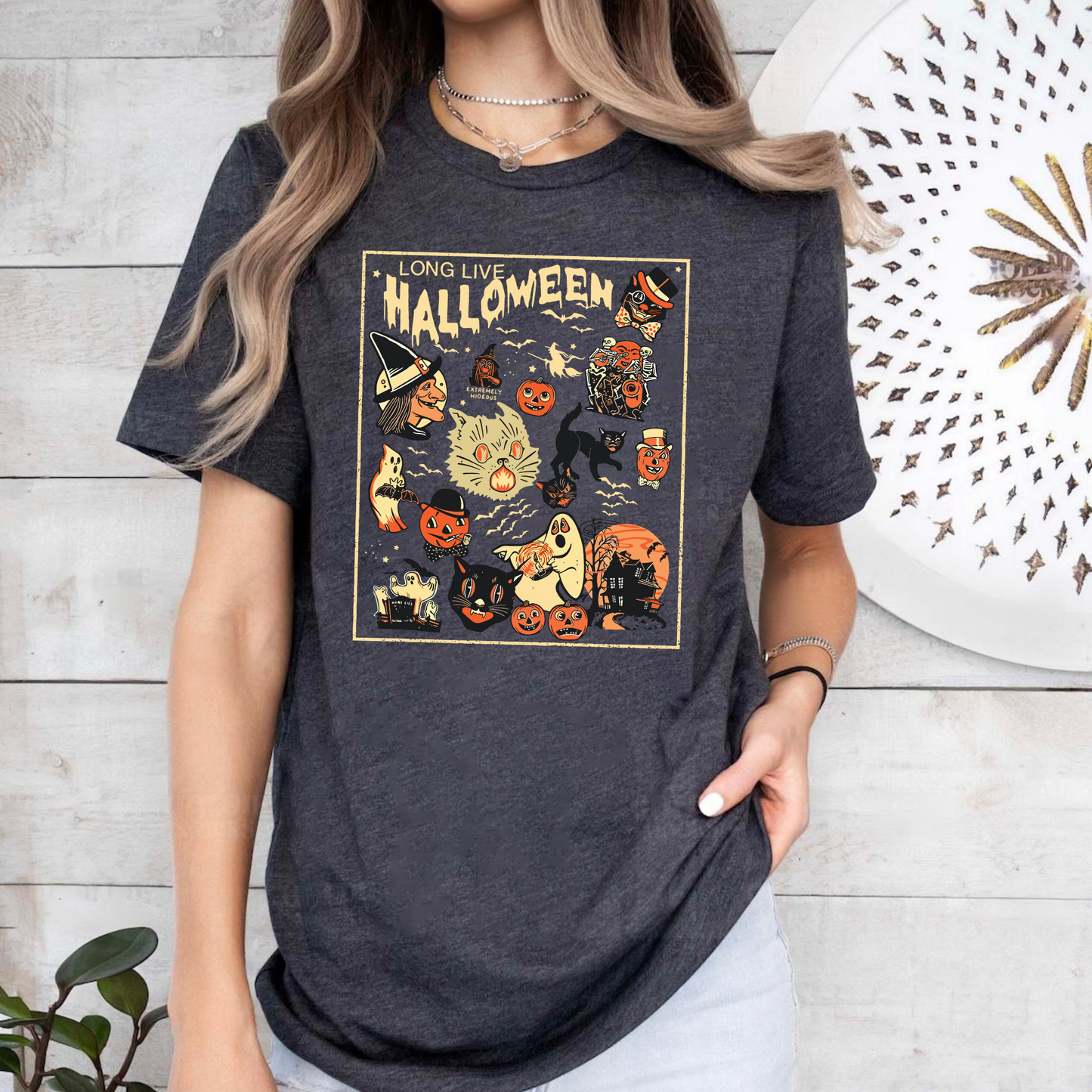 Retro-Halloween-T-Shirt mit Kürbis und Schwarzer Katze - Geschenk für Herbstliebhaber