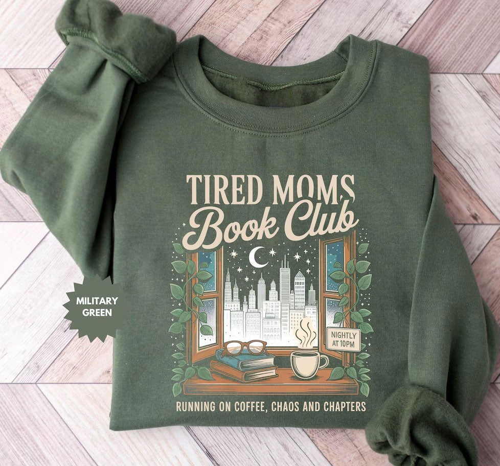 Tired Moms Book Club Sweatshirt, Lustiger Mama Pullover für Buchliebhaberinnen & Kaffeefans