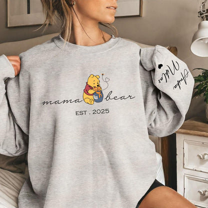 Personalisiertes Mama-Bär Sweatshirt mit Kindernamen auf dem Ärmel, Geschenk zum Muttertag