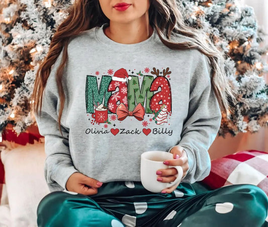 Personalisiertes Weihnachts-Mama-Sweatshirt mit Namen der Kinder - Weihnachtsgeschenk für Mama