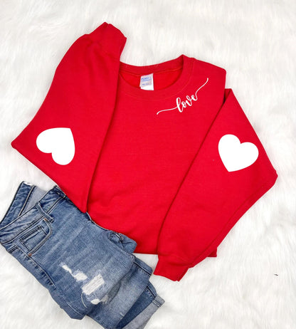 Valentins-Sweatshirt, Herz-Ellenbogenpatch, Liebe-Herz-Sweatshirt