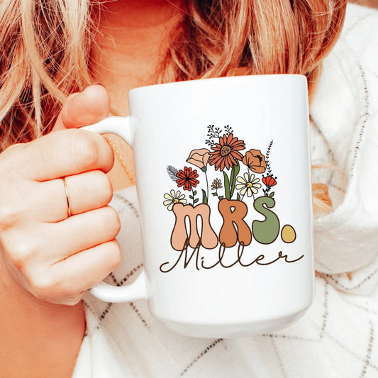 Wiesenblumen-Mrs-Tasse, personalisiertes Mrs-Geschenk