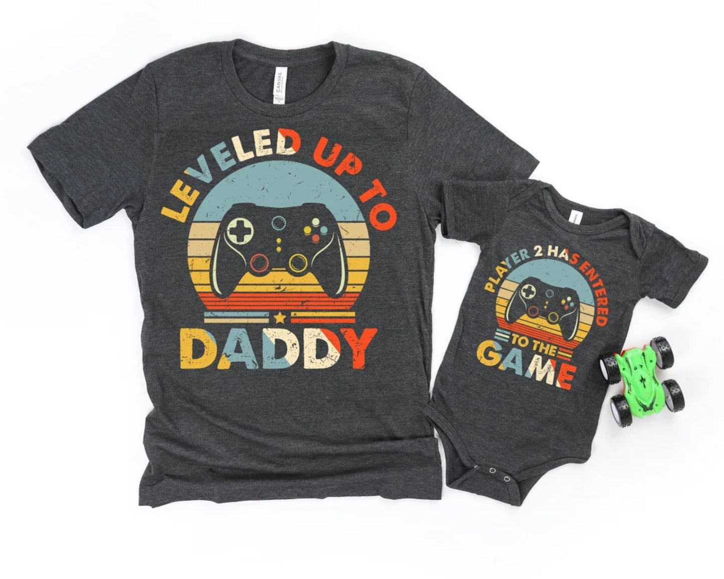 Papa und Baby Partnerlook Shirt - Aufgestiegen zum Papa, Spieler 2 ist dem Spiel beigetreten