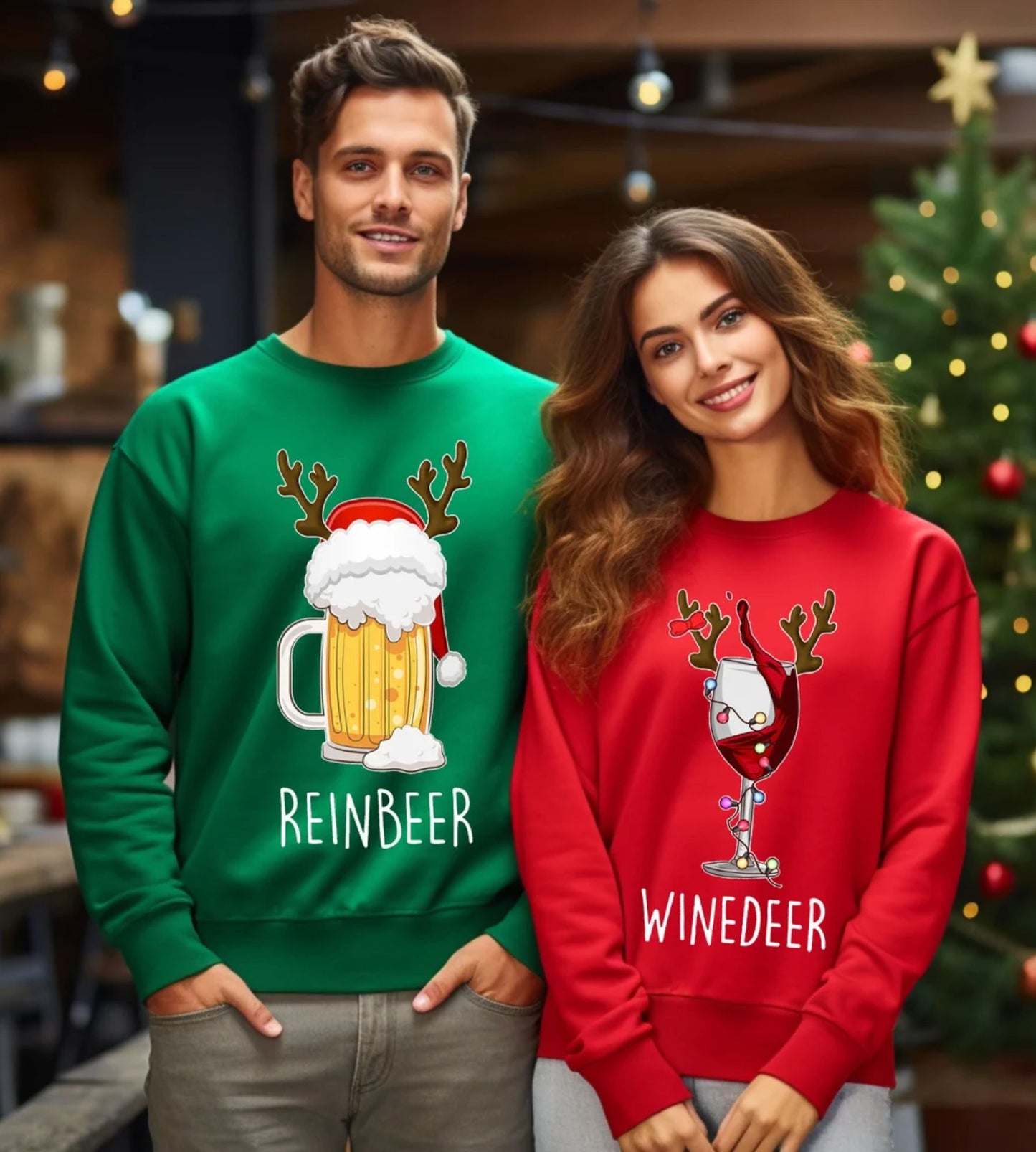 Winedeer Reinbeer Sweatshirts, Lustiges Weihnachtsgeschenk für Paare