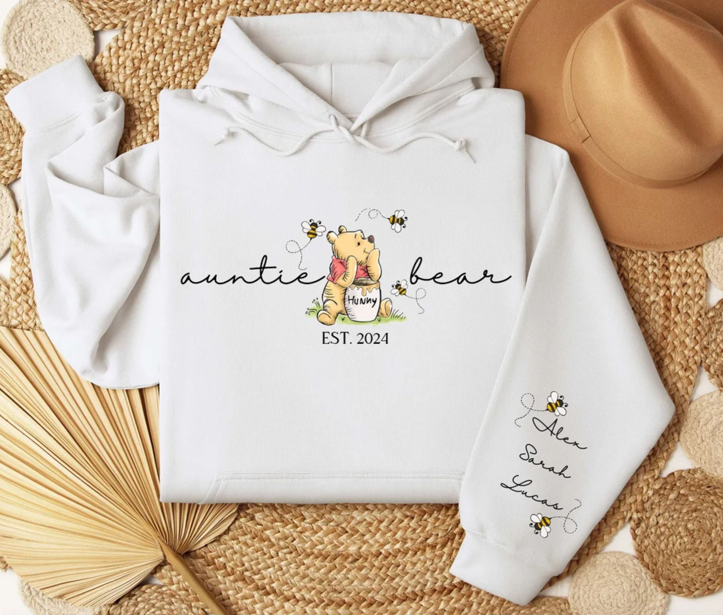 Personalisiertes Tante-Bär-Sweatshirt mit Namen der Kinder auf dem Ärmel - Individuelles Geschenk für Tante