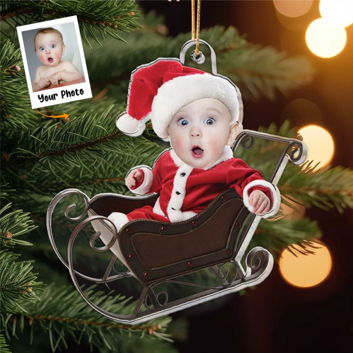 Personalisiertes erstes Weihnachtsornament mit Babyfoto - Weihnachtsgeschenk für Neugeborene