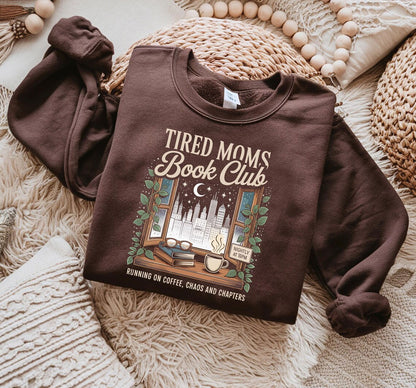Tired Moms Book Club Sweatshirt, Lustiger Mama Pullover für Buchliebhaberinnen & Kaffeefans