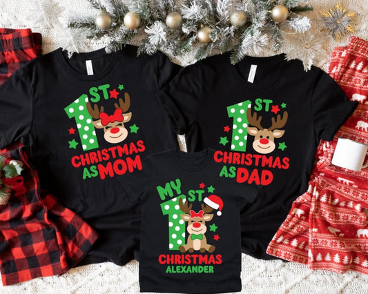 Personalisierte Familien Weihnachts Shirt, Mein erstes Weihnachten als Mama oder Papa Shirt