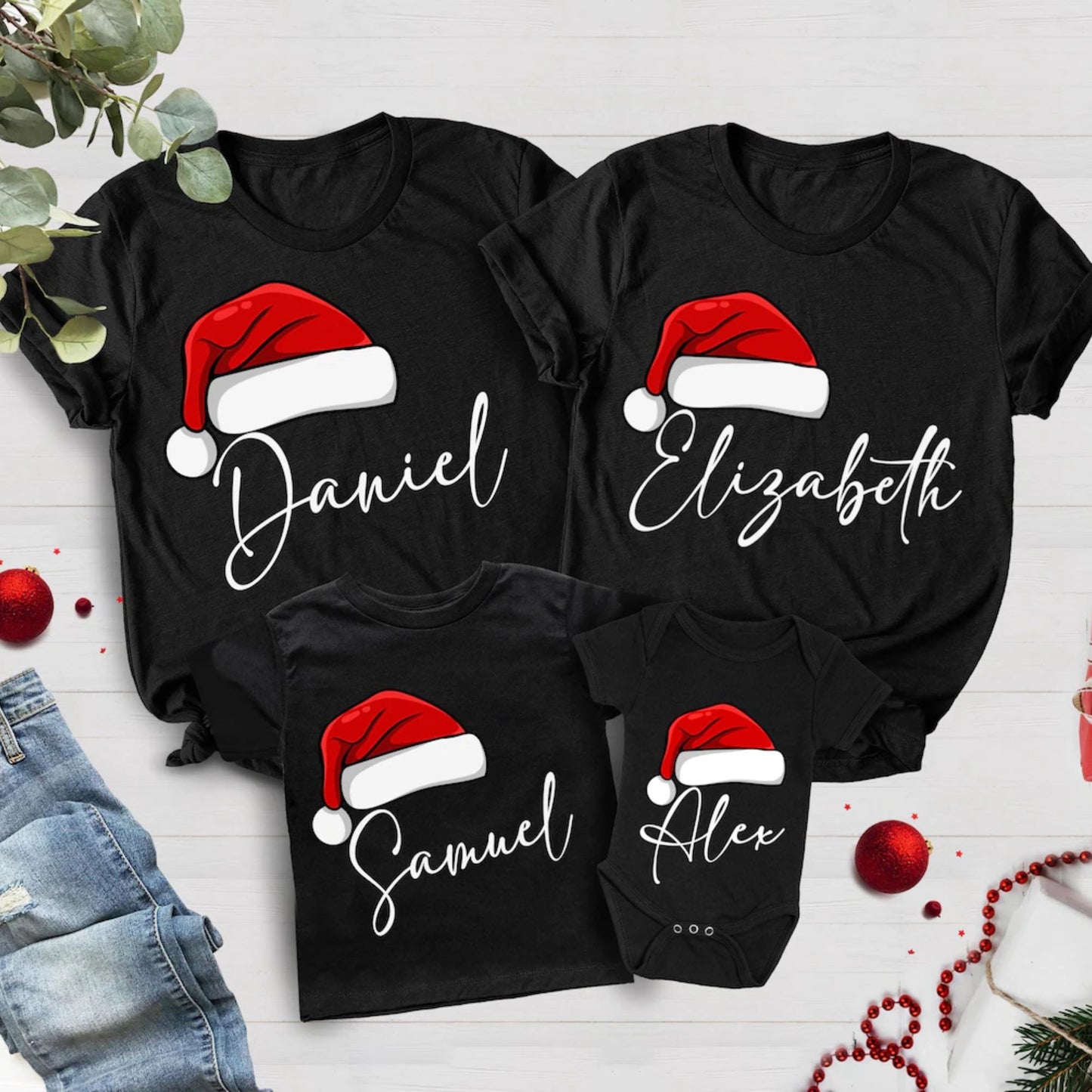 Passende Familien-Weihnachtsshirts - Personalisiertes Weihnachts-Shirt mit Namen für die Familie