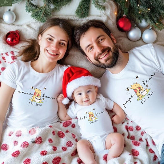 Personalisiertes Est. Mama-Bär, Papa-Bär und Baby-Bär Shirt - Passende Familien-Bären-Shirts