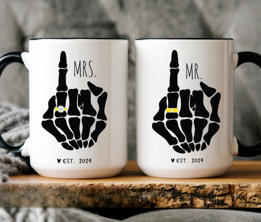 Lustige Mr. und Mrs. Tasse - Verlobungsgeschenk, Paar Kaffeetasse