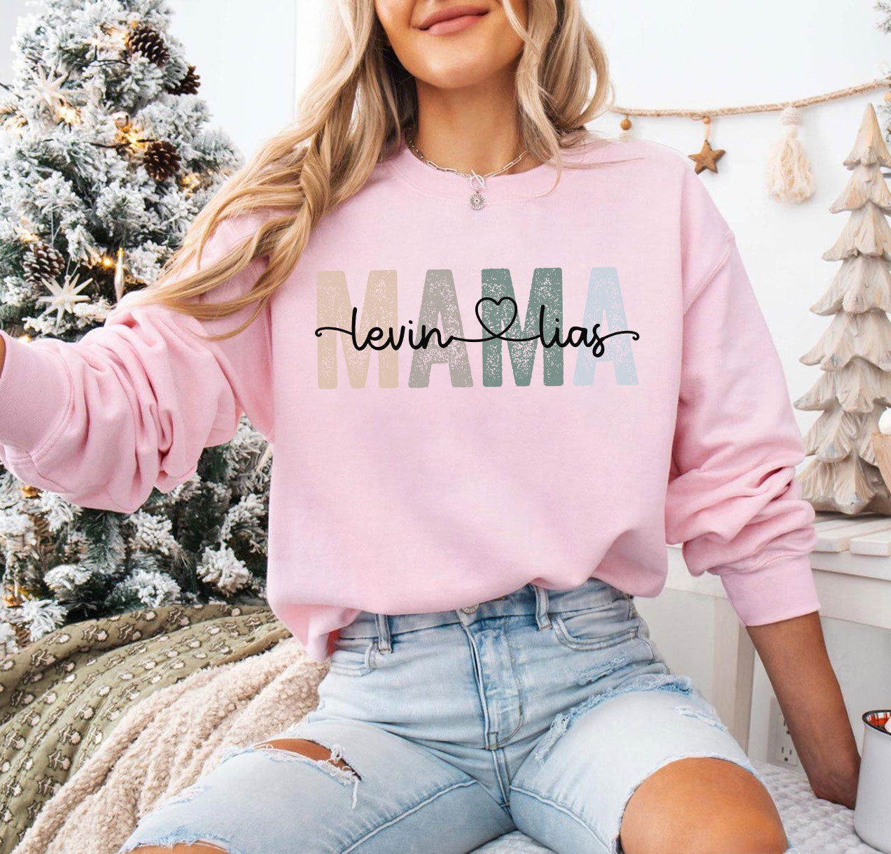 Personalisierter Mama Sweatshirt mit Kindernamen, Geschenk für Mama