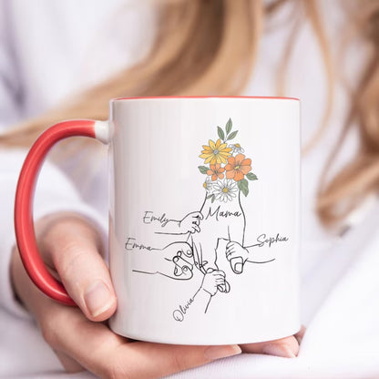 Custom Mom Floral Mug With Kids Names