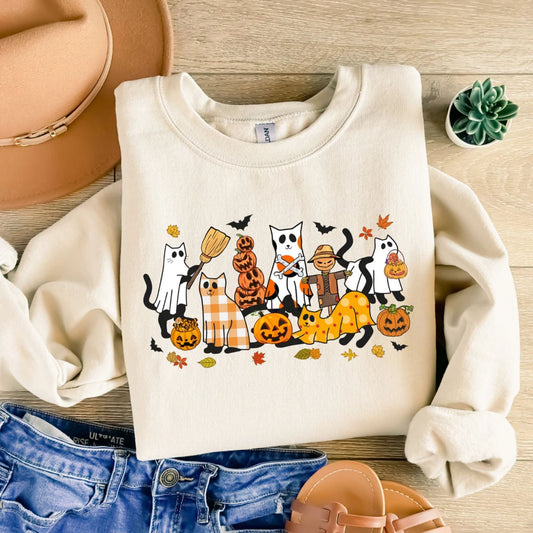 Schwarzes Katzen Halloween Shirt - Geschenk für Katzenliebhaber, Lustiges Halloween Katzen Sweatshirt