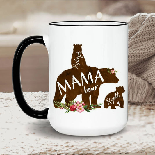 Mama Bär mit ihren Bärchen Kaffeebecher – Personalisierter Bärenfamilien Becher