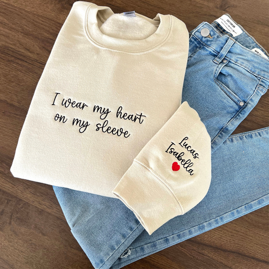 Heart on My Sleeve - Personalized Mom's Embroidered Names Gift