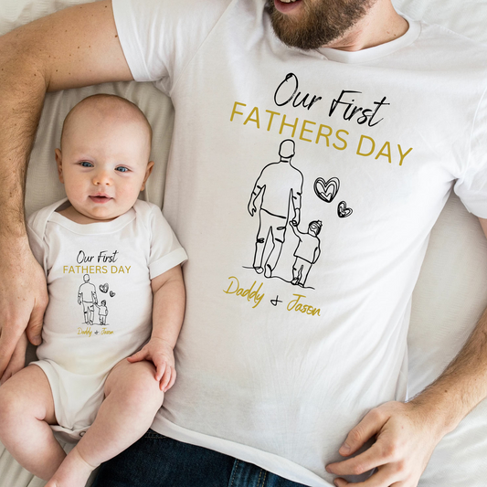 Personalisiertes T-Shirt-Set zum Ersten Vatertag - Geschenk für Papa und Baby