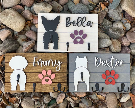 Individueller Shiplap Leinenhalter - Geschenk für Hundebesitzer, Personalisierter Hundeleinenhalter